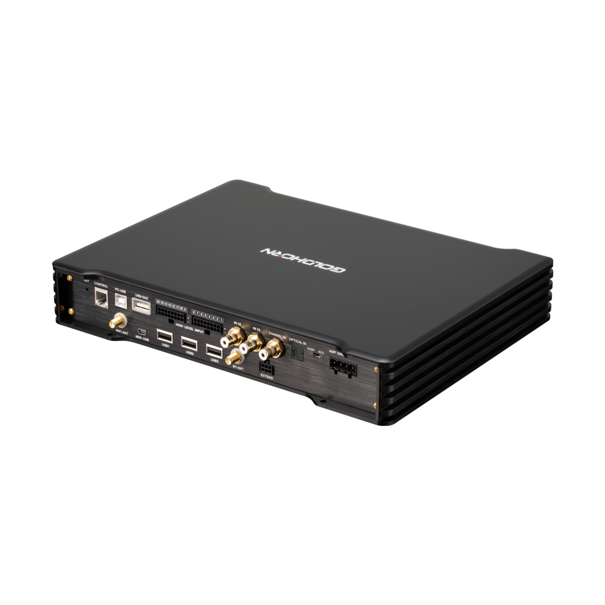 Goldhorn P5 DSP Ultra DSD player and DSP back angled view