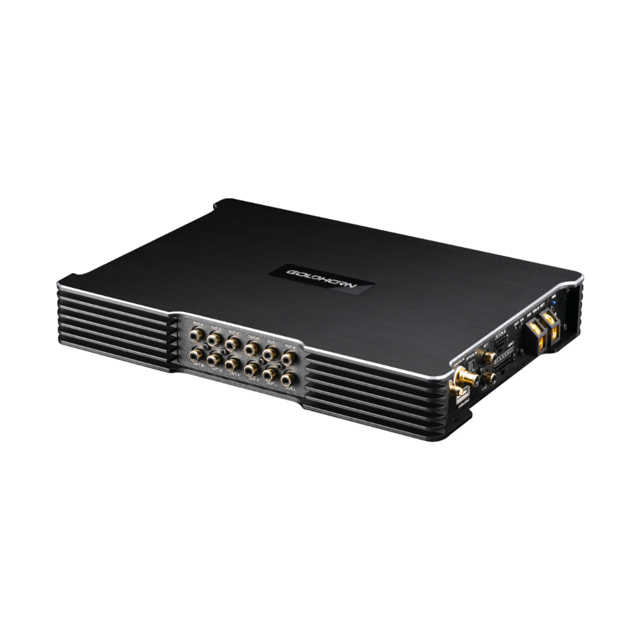 Goldhorn DSPA 1012 Plus DSP amplifier front angled view