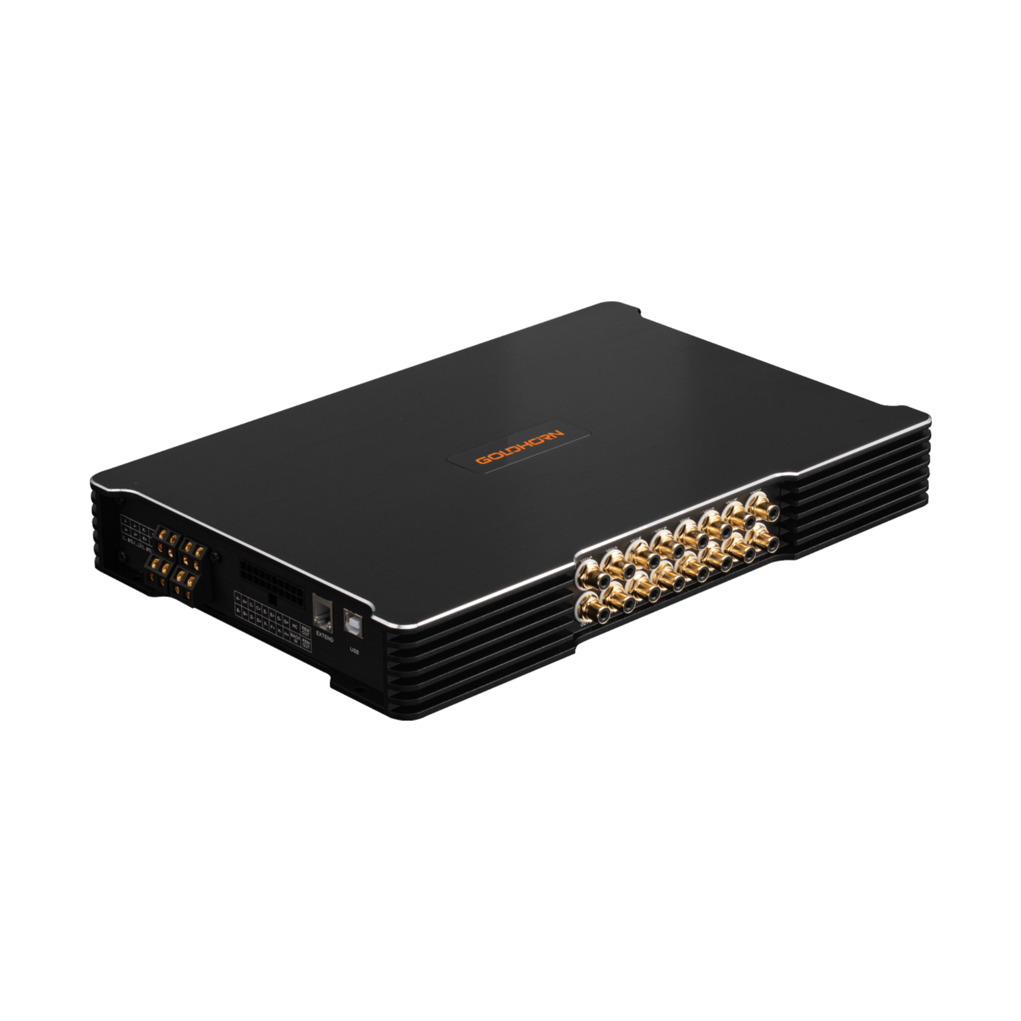 Goldhorn 1216 Plus 24 channel DSP amplifier front angled view