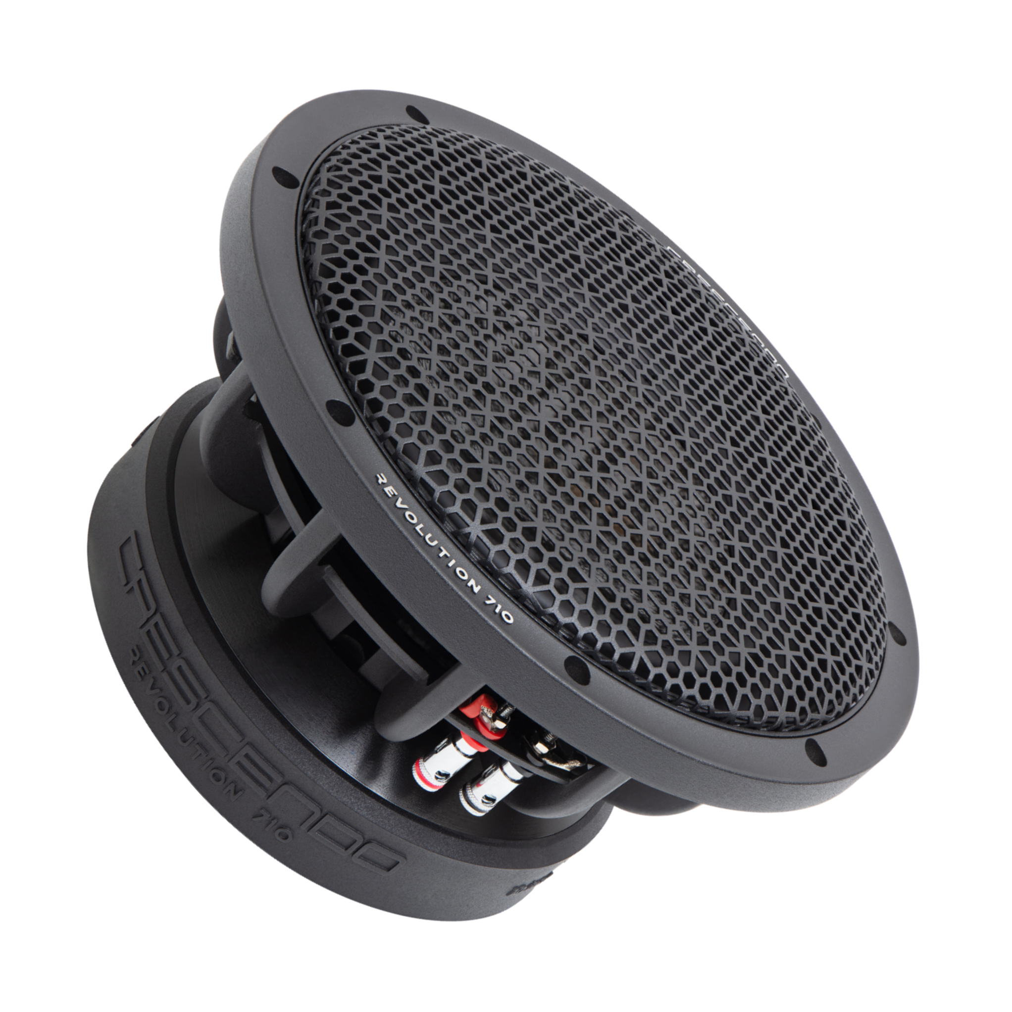 Crescendo revolution 710 subwoofer angled view