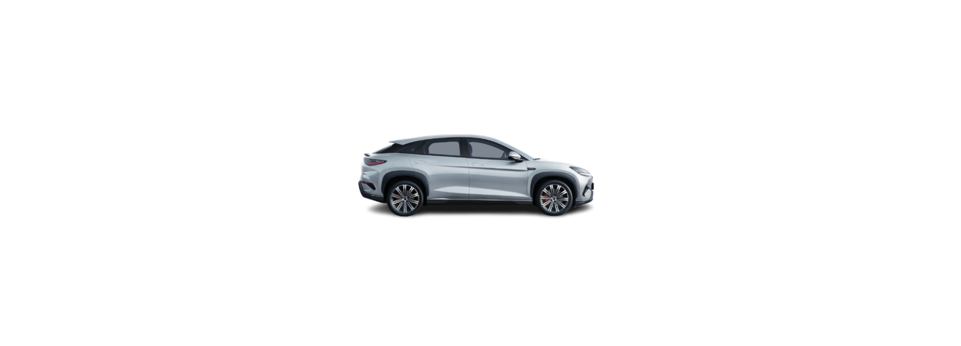 Side view of a silver BYD sealion-7 on a transparent background