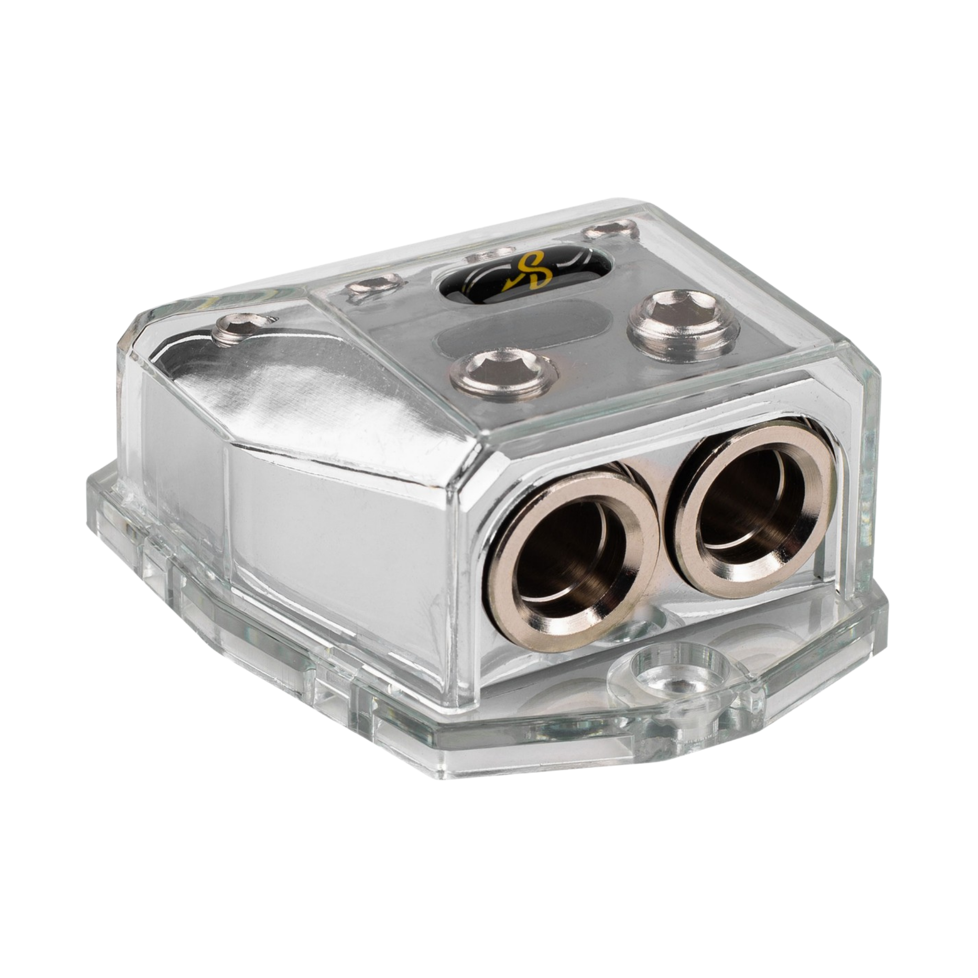 Stinger SHD21 satin chrome distribution block for 4GA and 8GA outputs