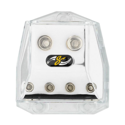 Stinger SHD21 satin chrome distribution block for 4GA and 8GA outputs