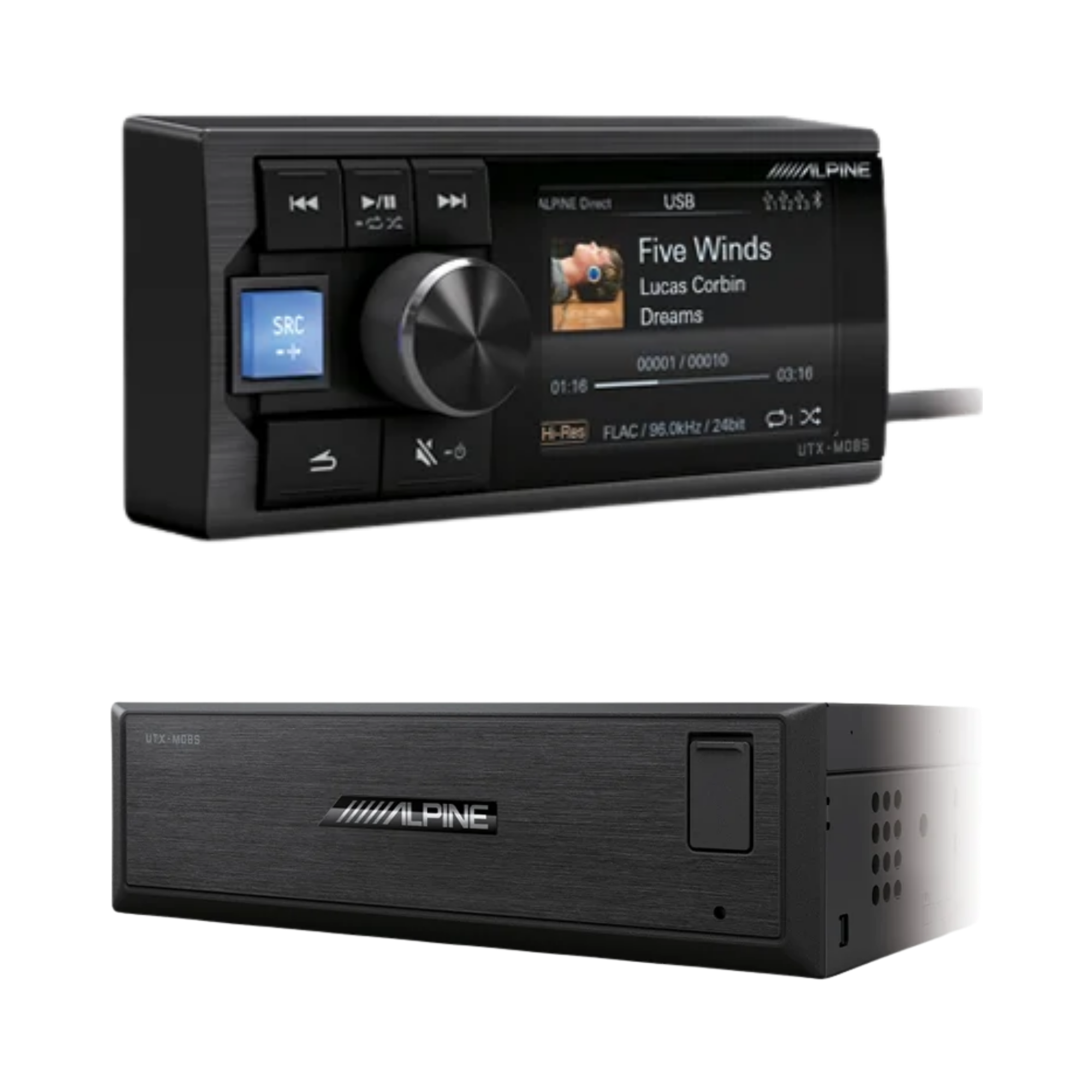 Alpine UTX-M08S — Hi-Res Audio Digital Media Player (Bluetooth + Dual USB)