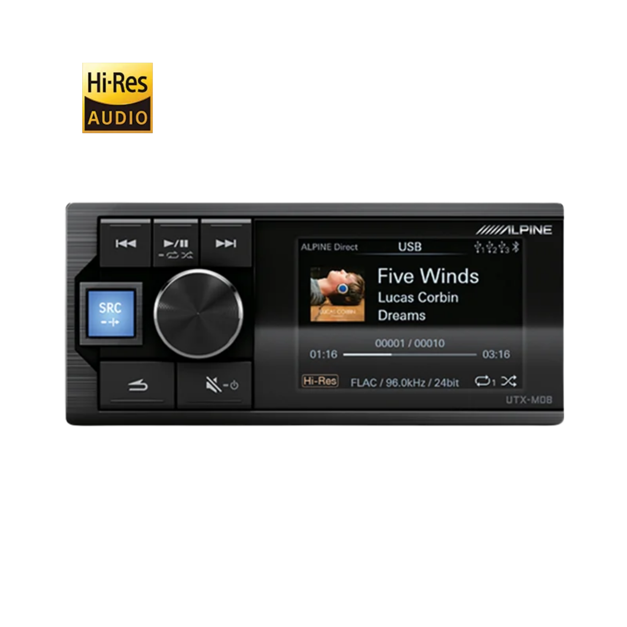 Alpine UTX-M08S — Hi-Res Audio Digital Media Player (Bluetooth + Dual USB)