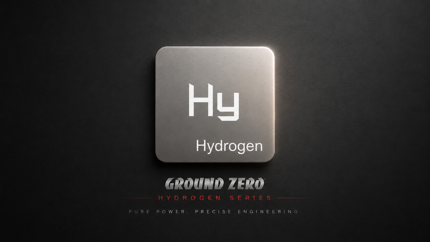 A metallic square badge with rounded corners on a dark background, featuring the text 'Hy' and 'Hydrogen' in white. Below the badge, the text reads 'GROUND ZERO HYDROGEN SERIES' with a small tagline underneath.